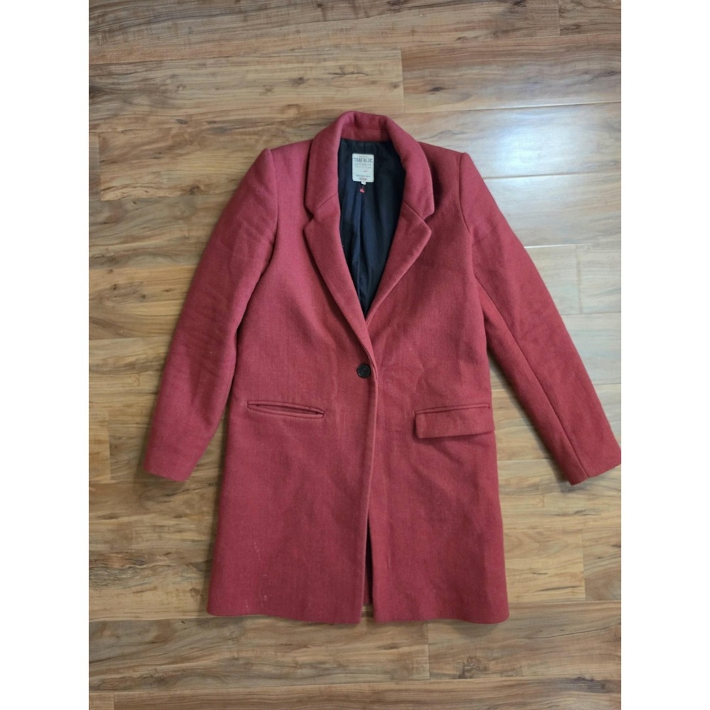 Zara Trafaluc Coat Juniors Red Wool Single Breasted Button Outerwear Collecion